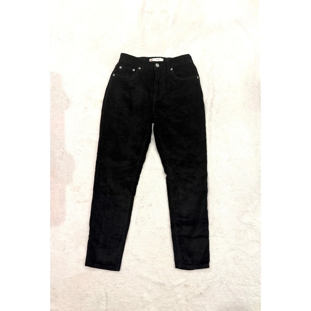 Levis Kids Mini Mom Corduroy Pants Black High Waist Adjustable Tapered Size 12 R